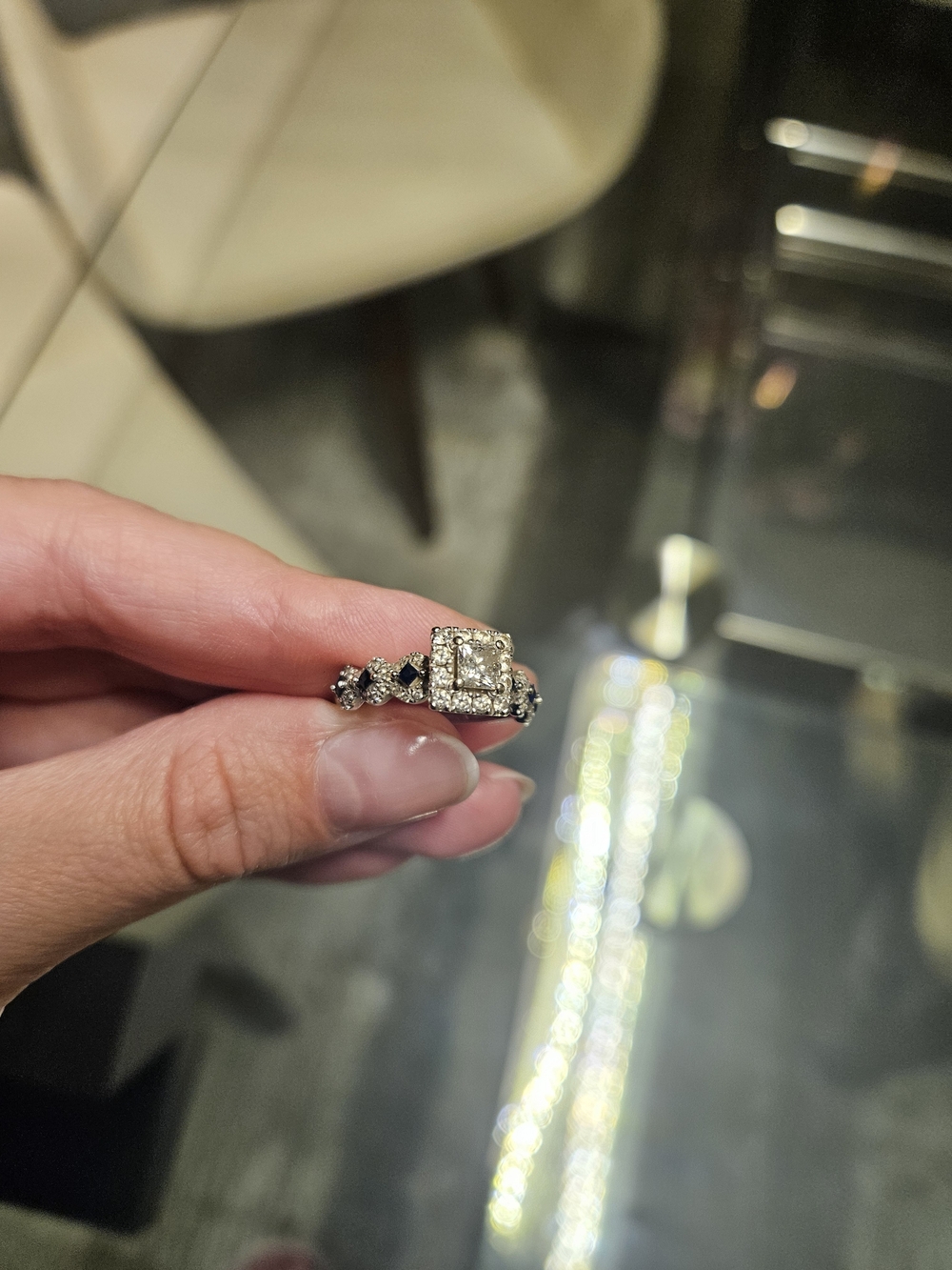Vera Wang 1 CT. T.W. Diamond and Blue Sapphire Ring - Picture 6 of 10